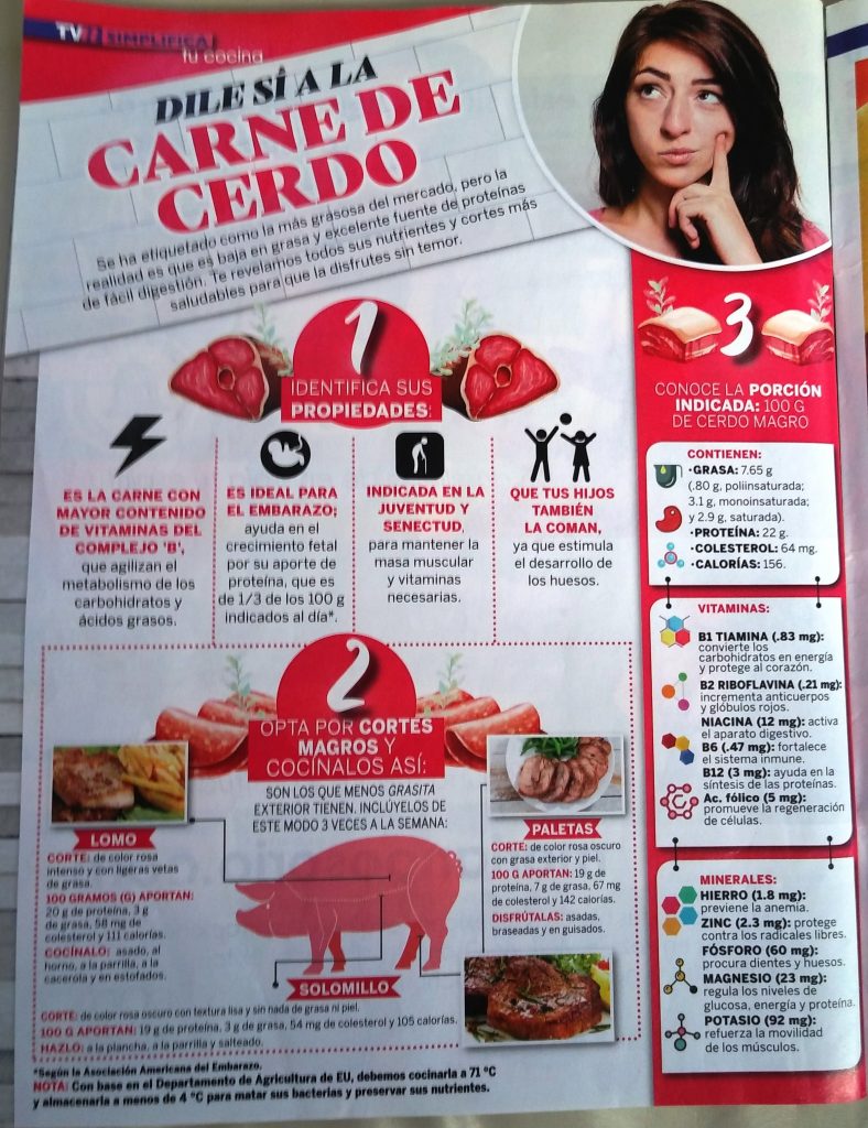 La carne de cerdo benéfica para niños, adultos y personas de la tercera edad