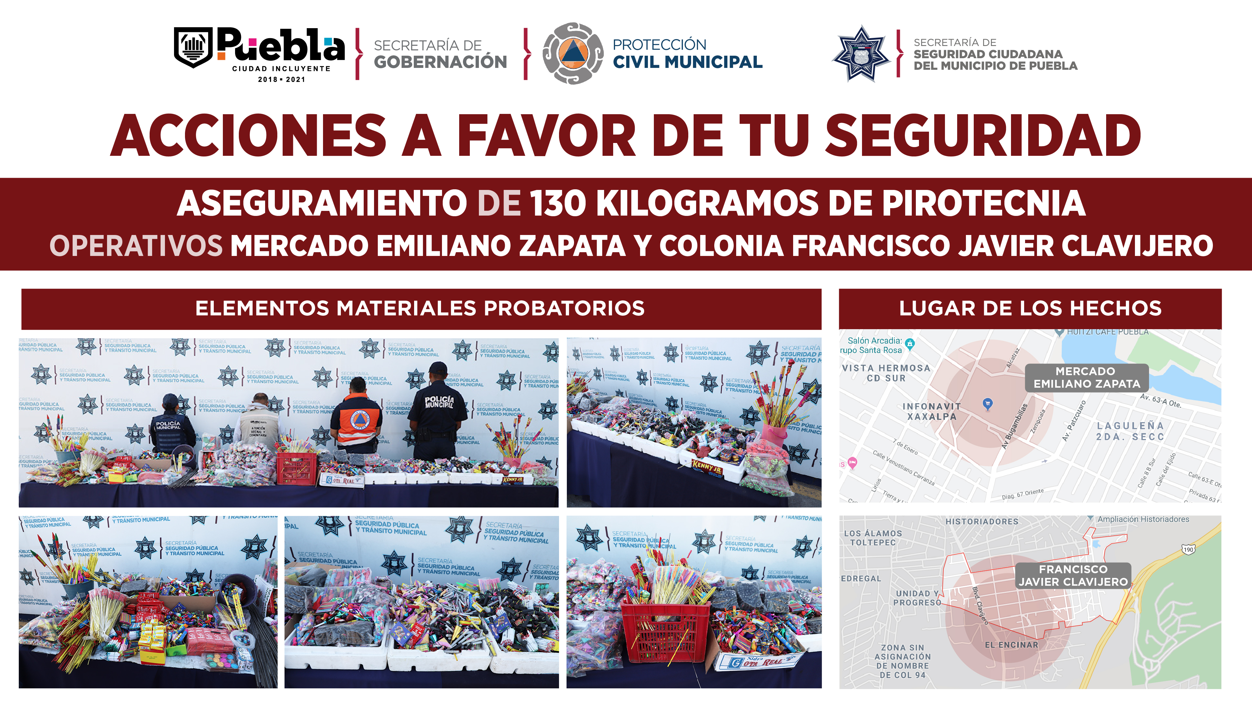 En los últimos diez días, Gobierno Municipal de Puebla ha logrado el aseguramiento de más de 300 kilogramos de pirotecnia
