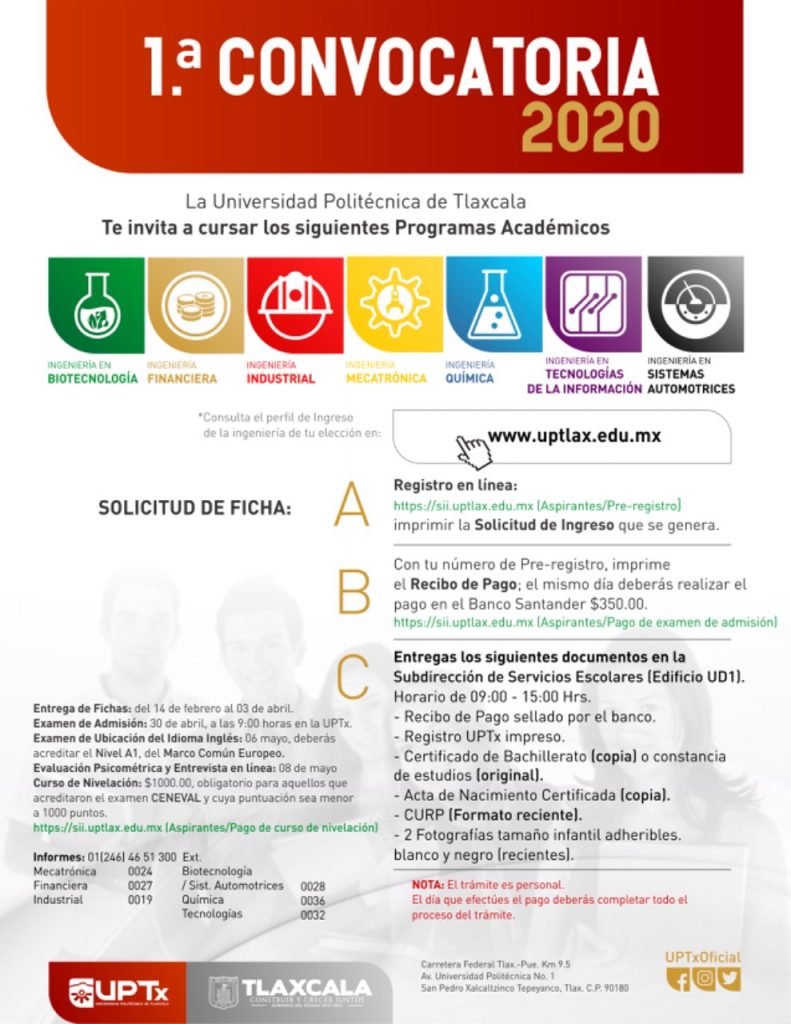 Presenta UPTX convocatoria de inscripción 2020.