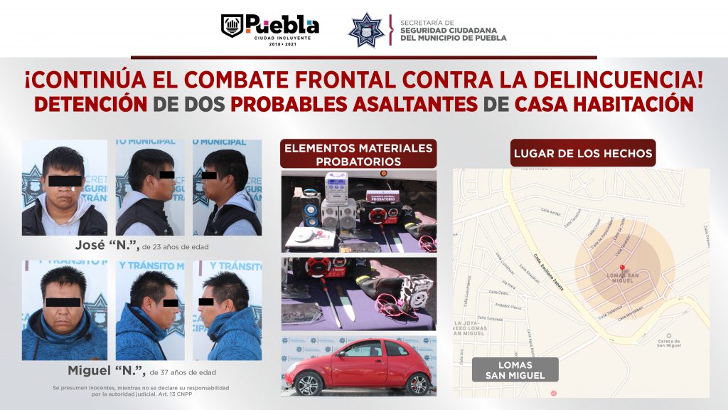 Detuvo Policía Municipal de Puebla a dos presuntos asaltantes de casa habitación