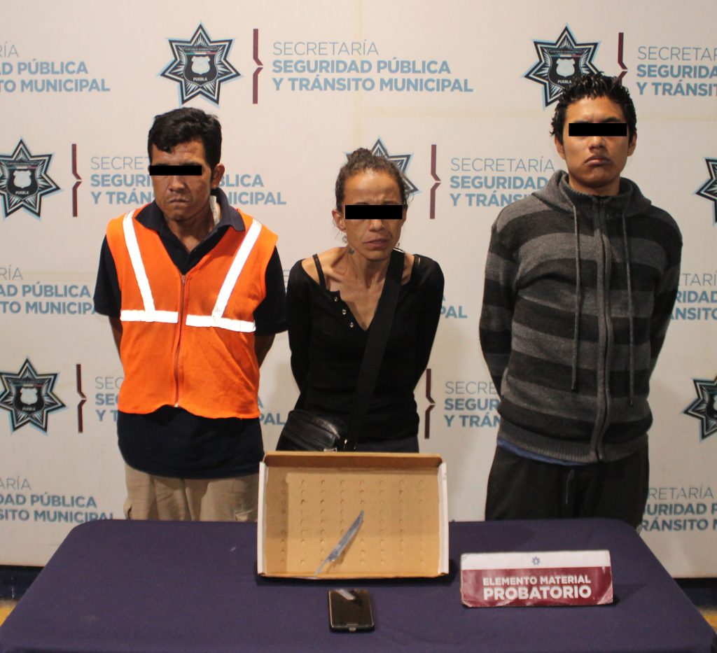 Con éxito detuvo policía municipal de Puebla a tres probables asaltantes de transeúntes 