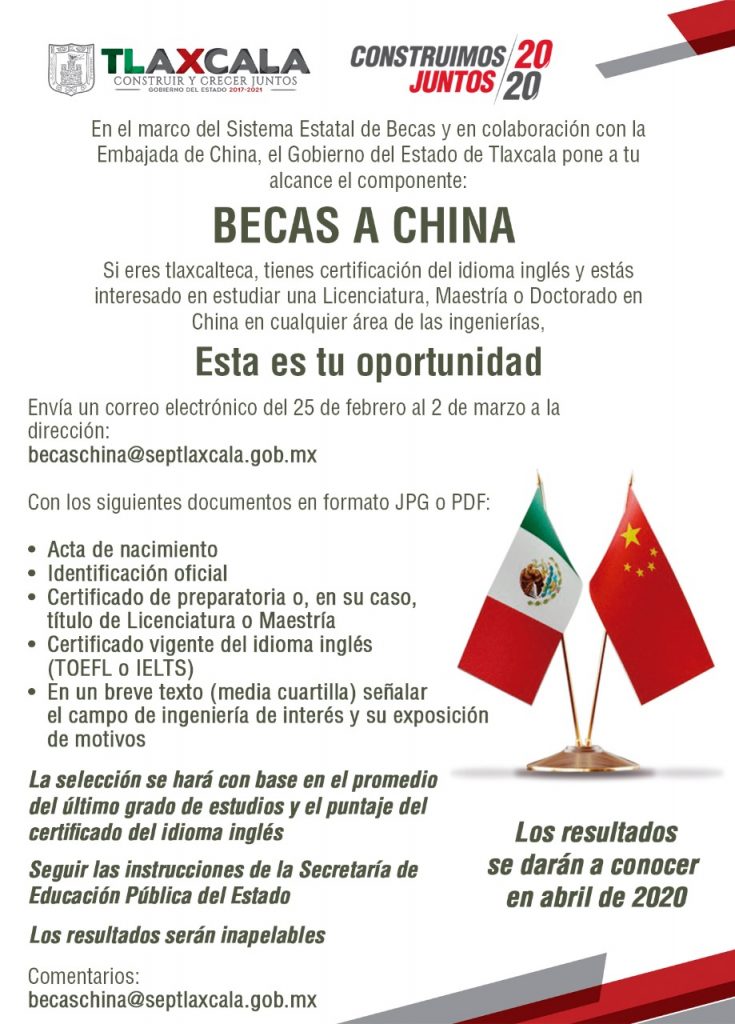  Emite gobierno del estado convocatoria “Becas a China”