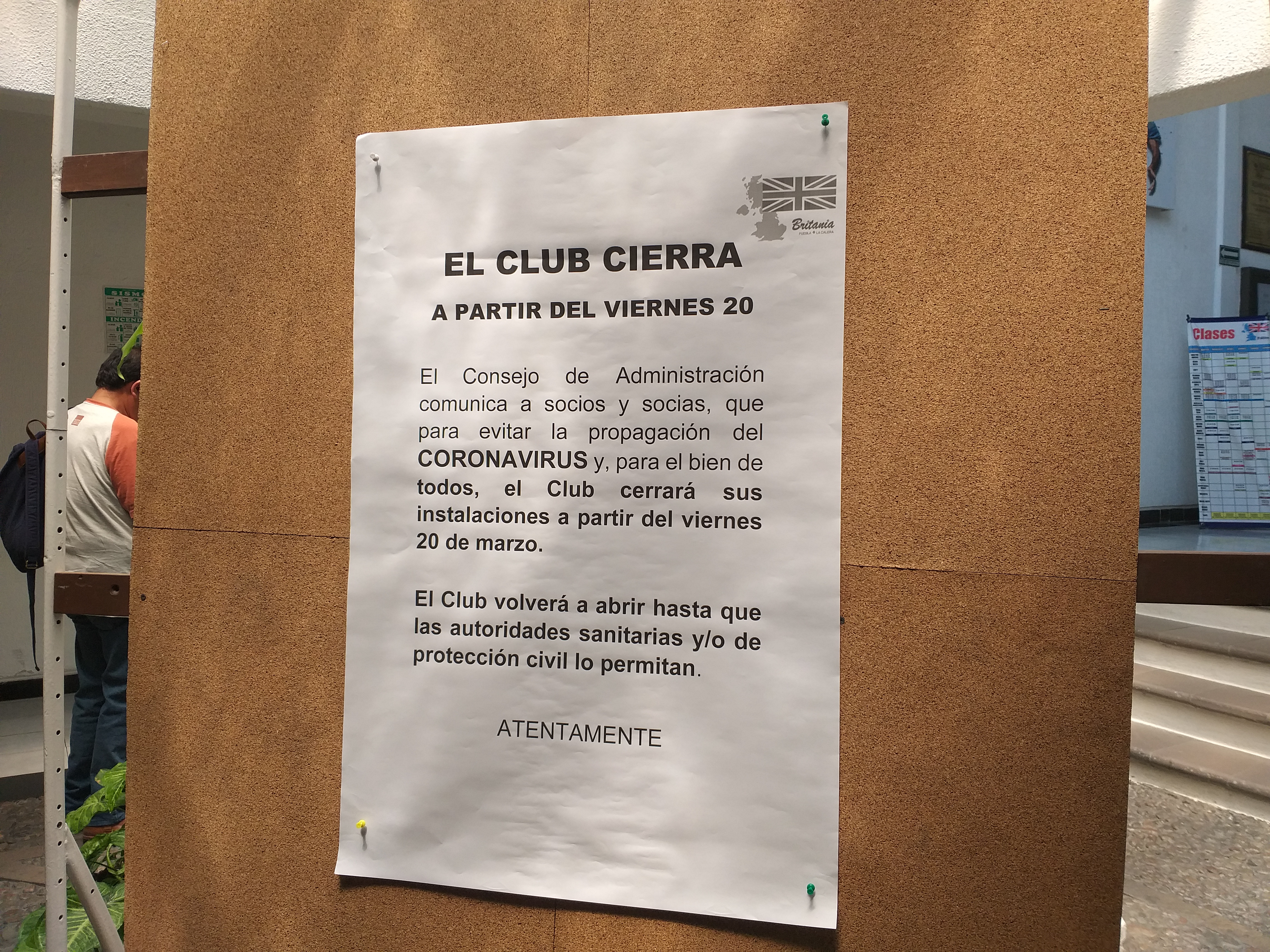 Cierran el Club Britania la Calera Puebla como medida preventiva por el Coronavirus