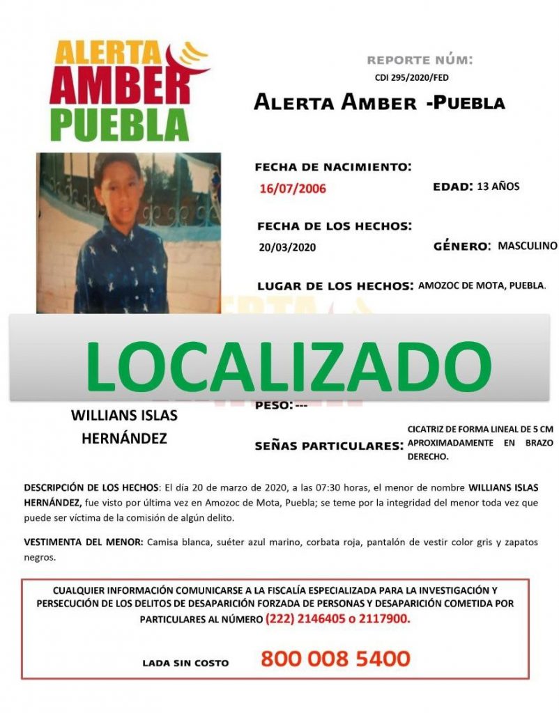 Resultado de Alerta Amber se localizó a menor de edad