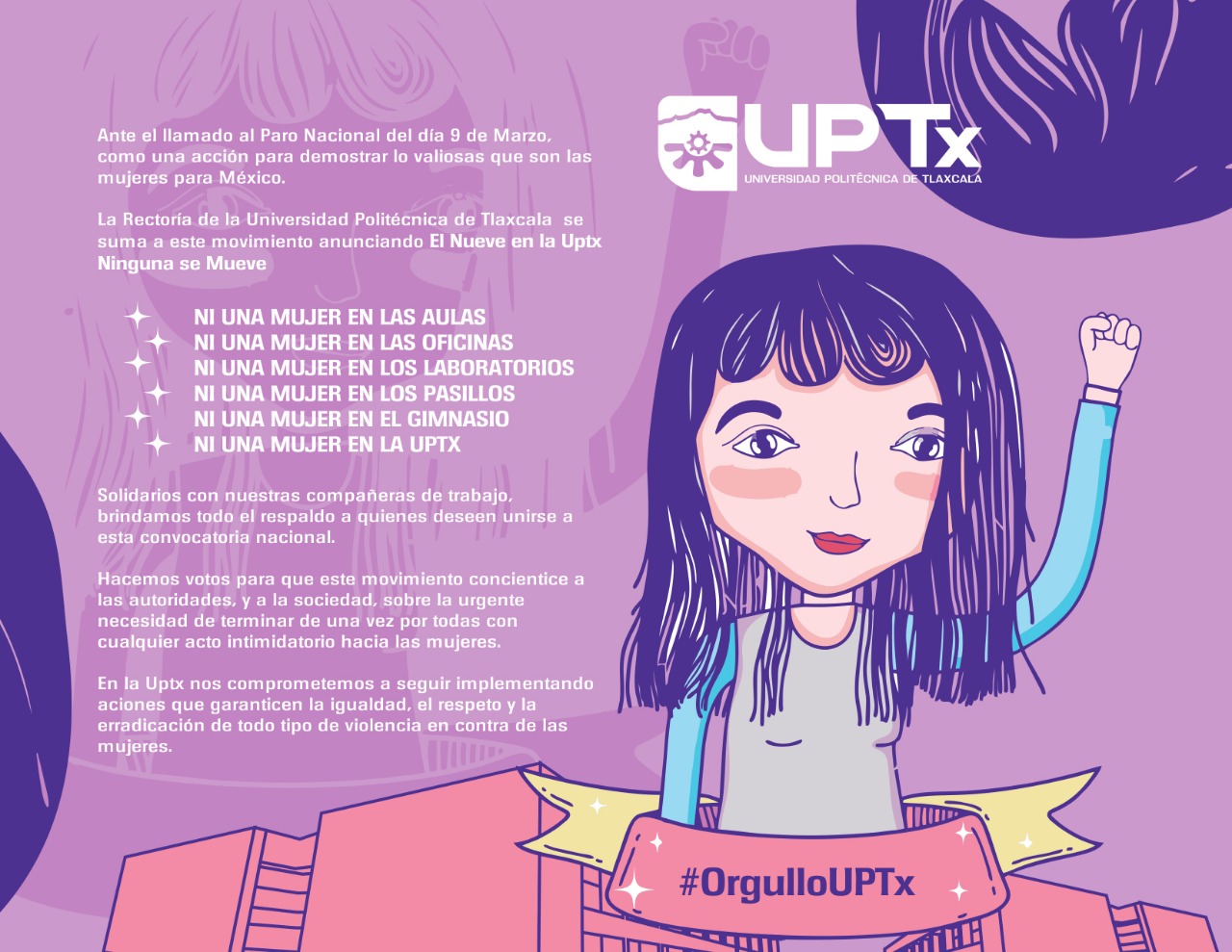 Ratifica la UPTx su apoyo al movimiento 9M #UnDíaSinNosotras