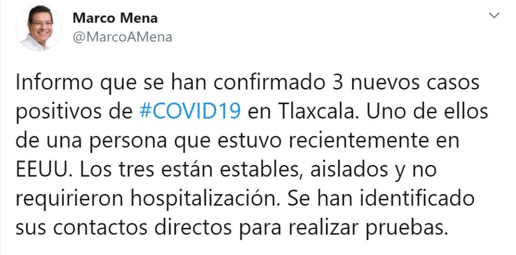 Confirma SESA tres nuevos casos de Covid-19 en Tlaxcala