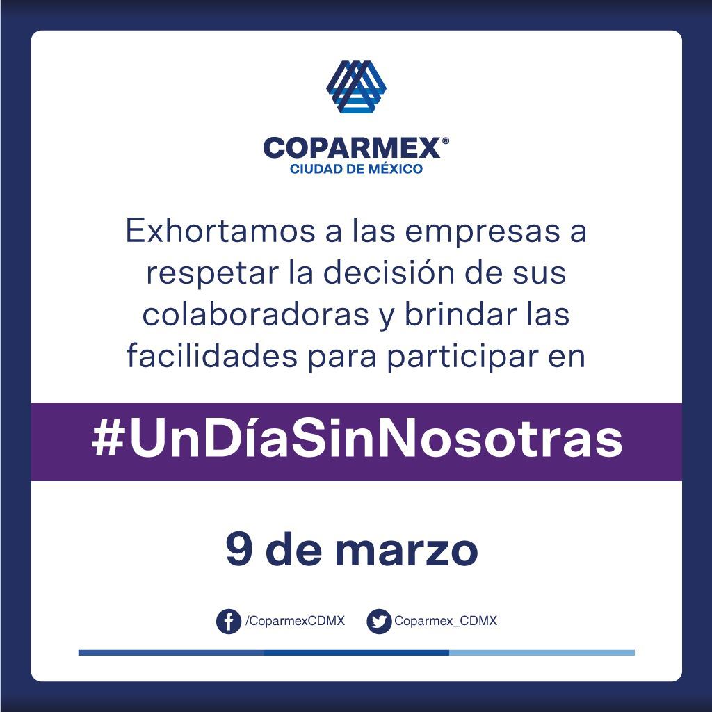 Participa 89% de las empresas socias de COPARMEX CDMX en #UnDíaSinNosotras