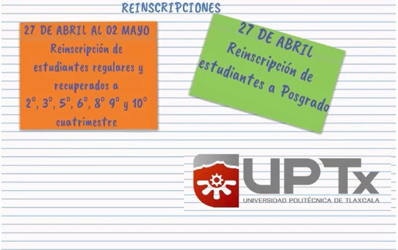 Desde Tlaxcala: UPTx da a conocer fechas de trámites en línea para alumnos y aspirantes de nuevo ingreso