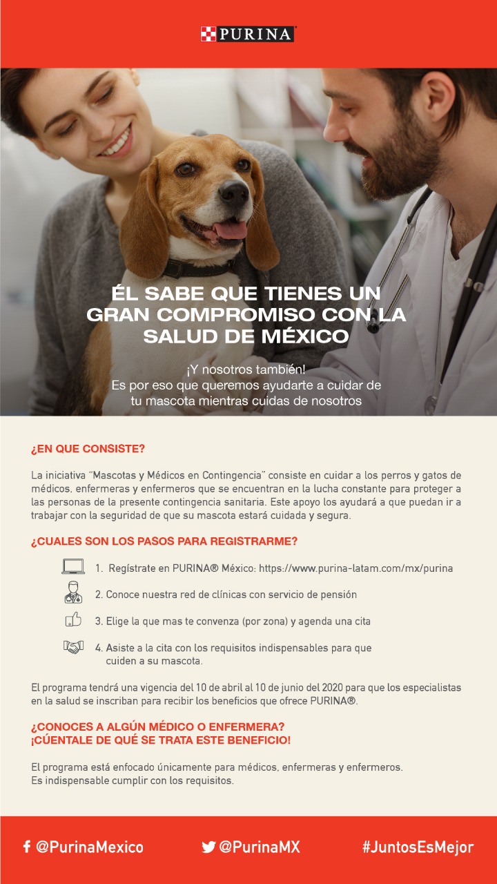 Purina®   lanza iniciativa para cuidar a las mascotas de los profesionales de la salud durante contingencia