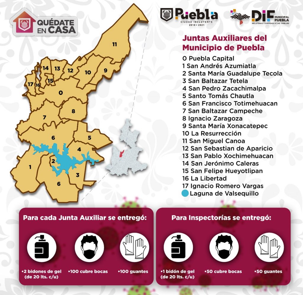 Ayuntamiento de Puebla entrega kits anticovid en las juntas auxiliares
