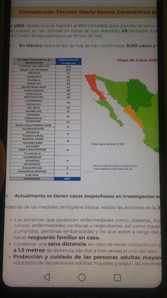 Aumenta a 857 el número de decesos por covid-19 en México