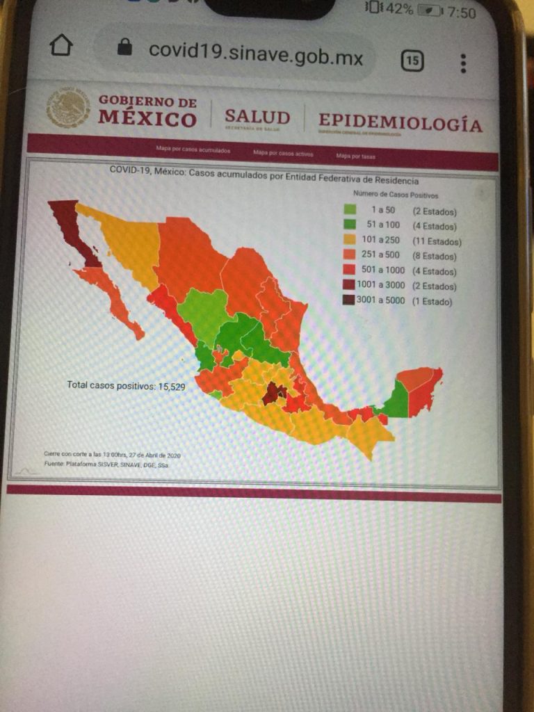 Ya son mil 434 muertos y 15 mil 529 casos de Covid 19 en el país: Salud federal