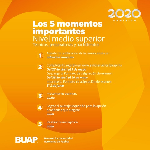 BUAP recomienda a aspirantes de preparatorias cumplir con el proceso de Admisión 2020 