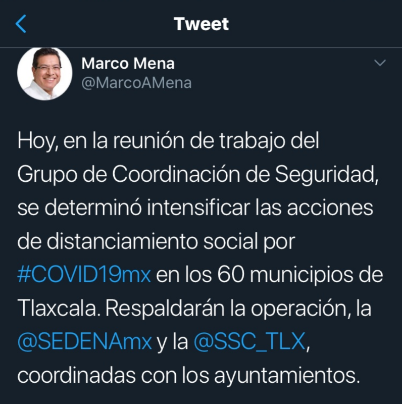 Tlaxcala intensificará la sana distancia en los 60 municipios: Marco Mena