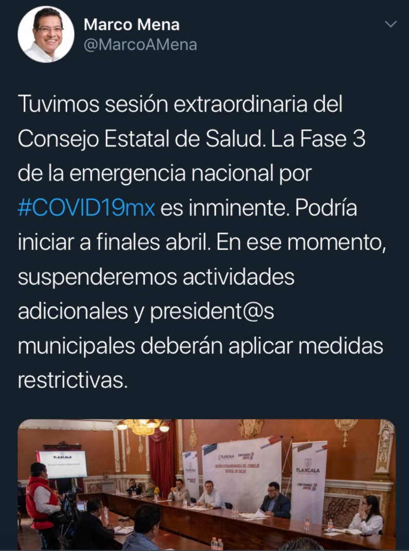 Tlaxcala suspenderá actividades adicionales por Covid-19: Marco Mena