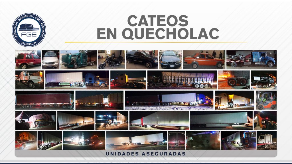 En cateos de Quecholac, Fiscalía Puebla encontró unidades robadas y mercancía, deteniendo a tres hombres