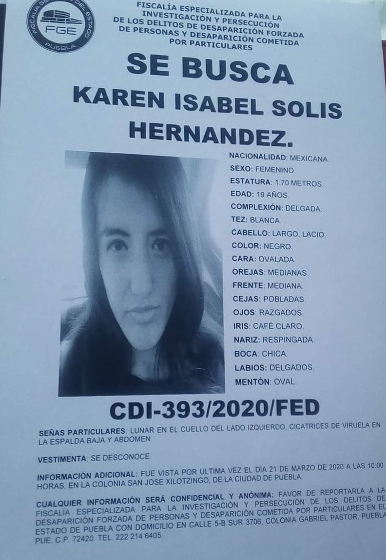 Se busca a Karen Isabel, desapareció en marzo en la Colonia Xilotzingo