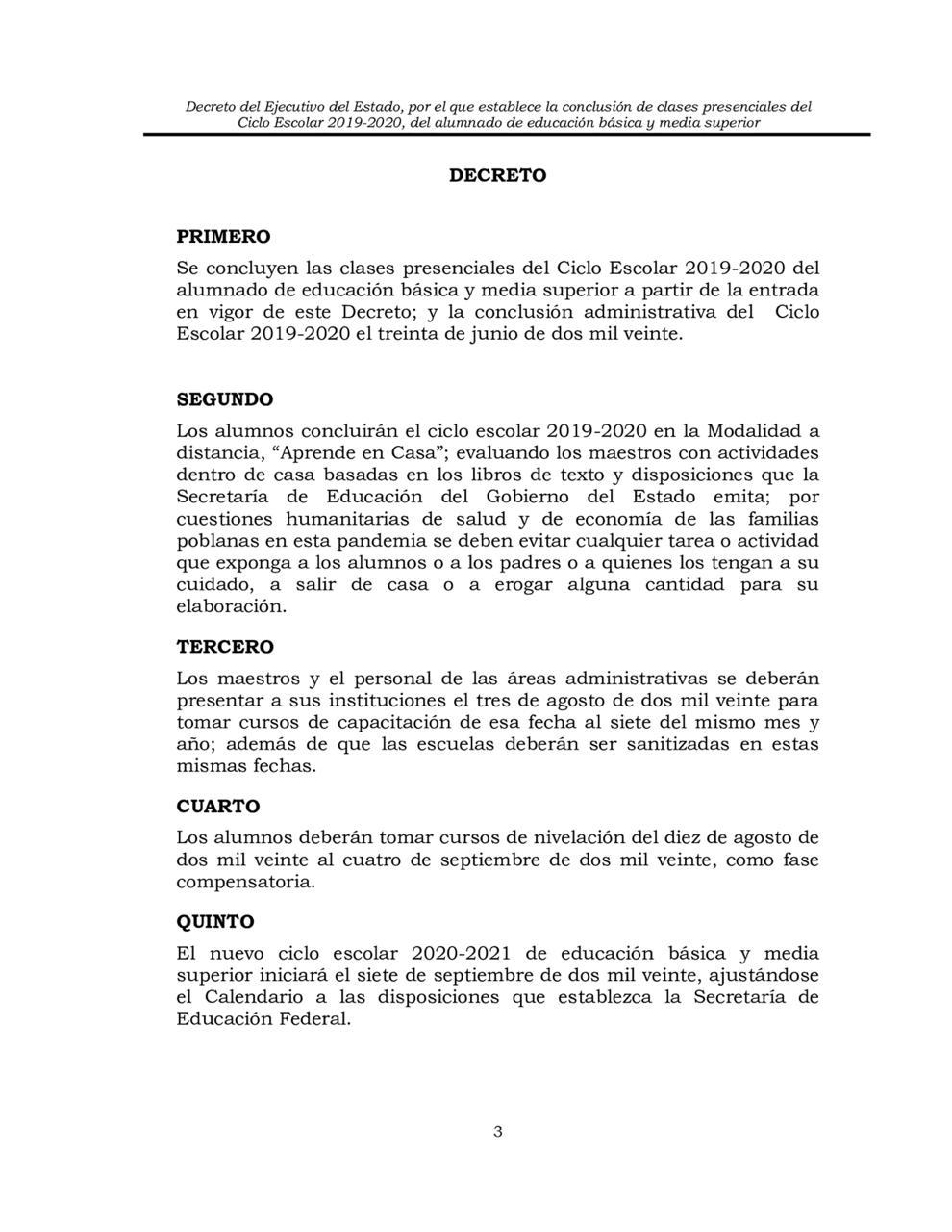 Gobierno de Puebla hace oficial la conclusión del ciclo escolar de manera presencial