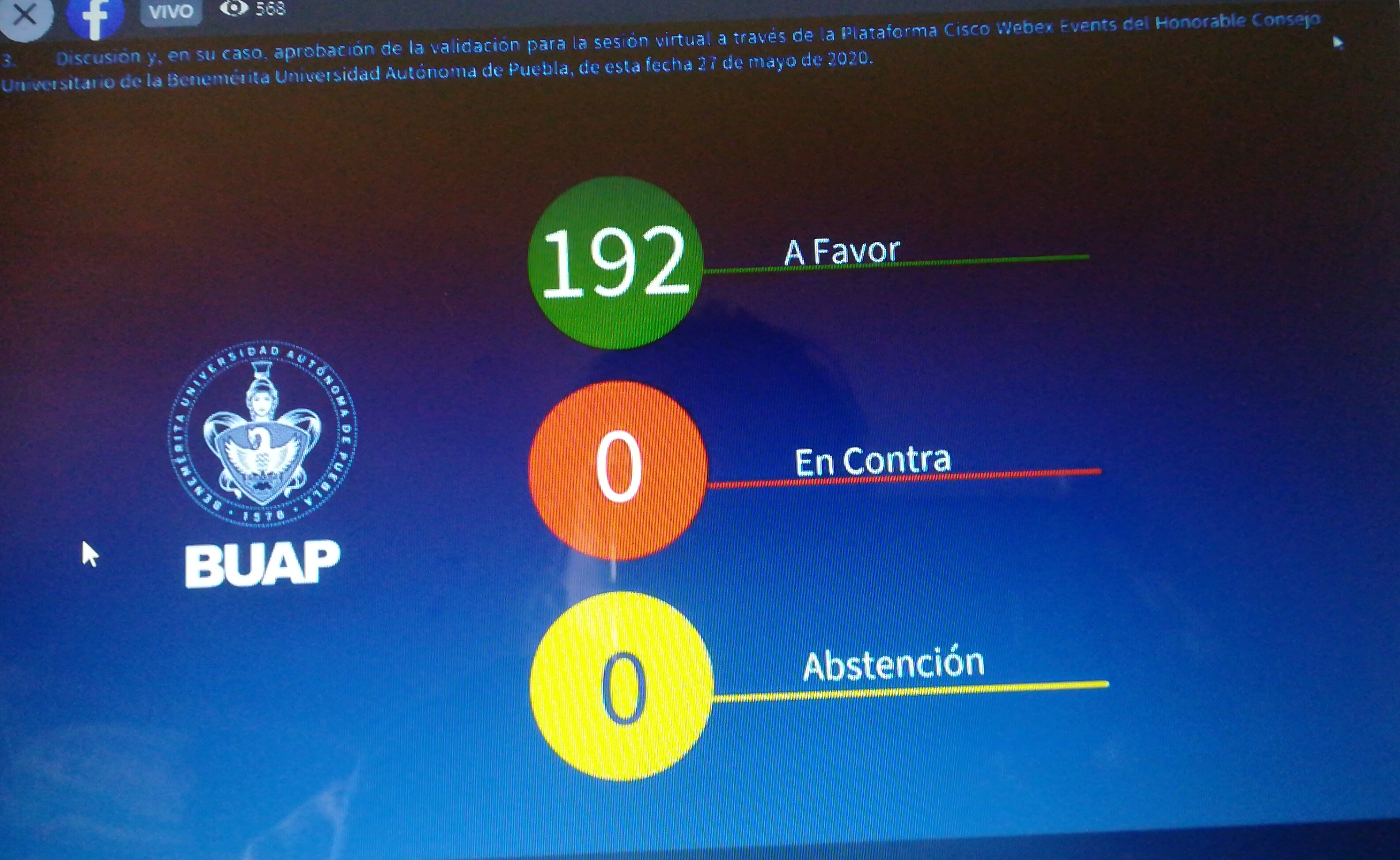 Video desde Puebla: Consejo Universitario de la BUAP avala sesiones virtuales por la pandemia covid-19.