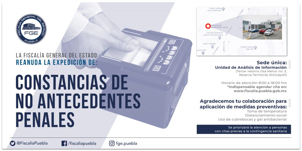 La Fiscalía de Puebla reanuda la expedición de Constancias de no antecedentes penales