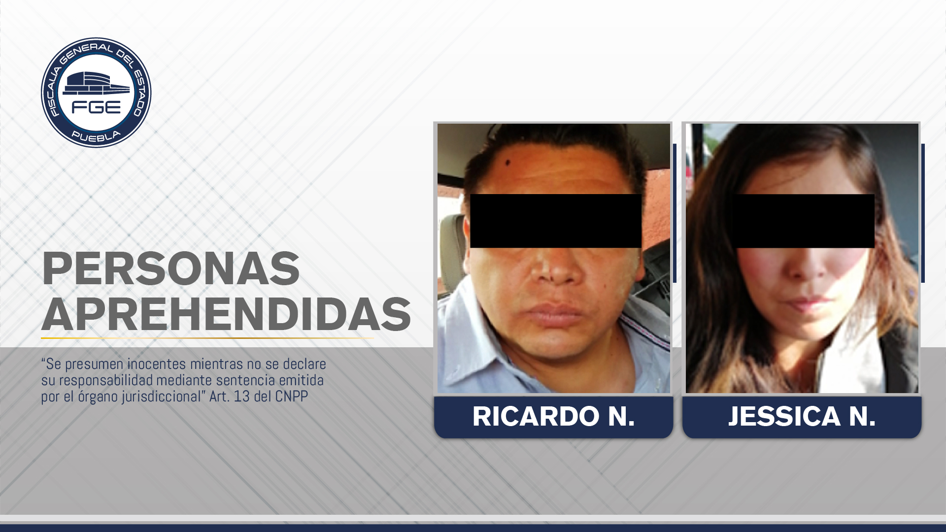 FGE de Puebla y PGJ de Tlaxcala lograron la captura de una pareja presuntamente involucrada en diversos secuestros