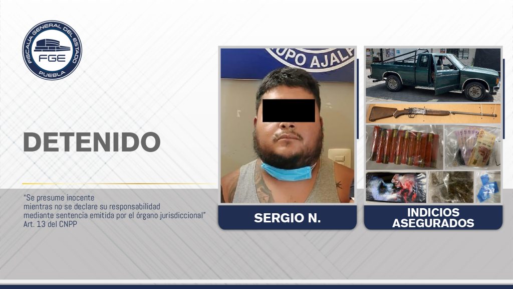 En Zinacatepec, Fiscalía detuvo a un hombre con arma y droga