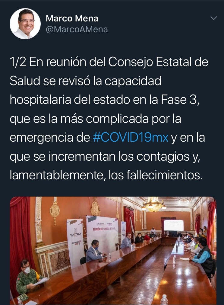 Desde Tlaxcala: El gobernador Marco Mena revisa la capacidad hospitalaria para hacer frente a fase tres del Covid-19