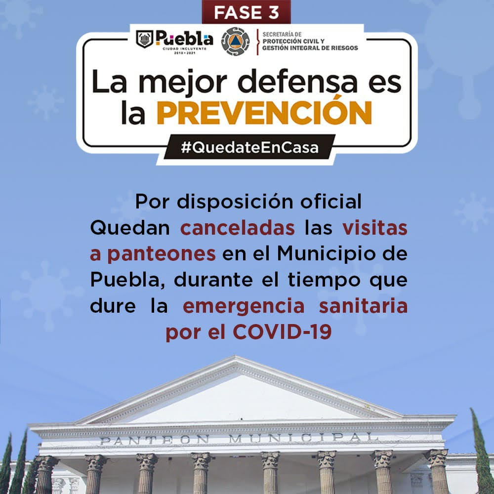 Ayuntamiento de Puebla anunció que panteones estarán cerrados hasta nuevo aviso para evitar contagios del covid-19