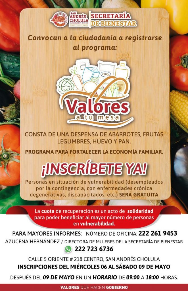 Secretaría de Bienestar lanza convocatoria del programa Valores a tu Mesa en San Andrés Cholula