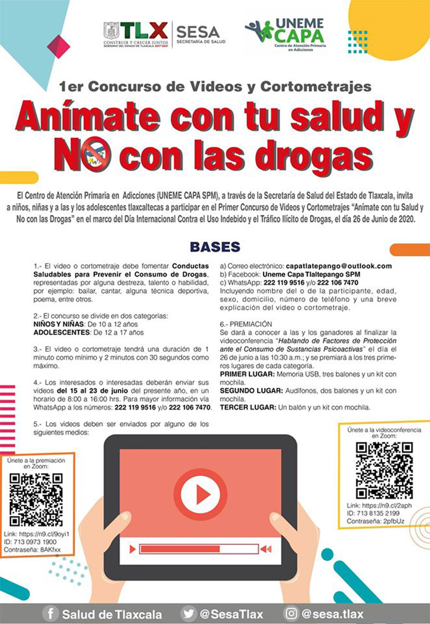 Realizará SESA primer concurso de videos para prevenir consumo de drogas.