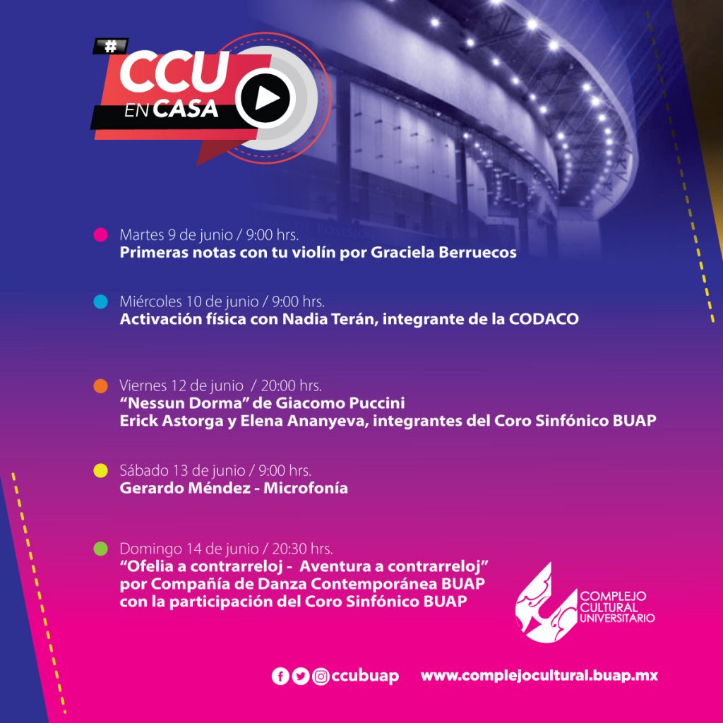 Cartelera cultural “CCU en Casa” del 9 al 14 de junio 2020.