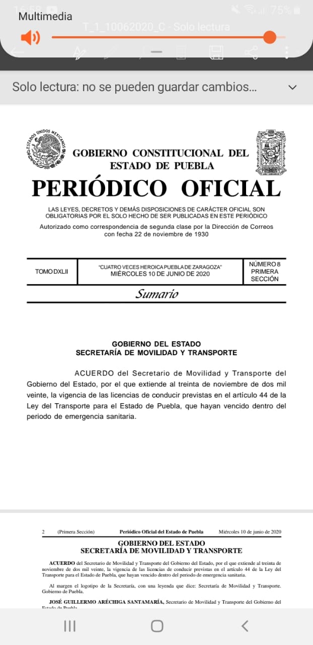 Fotonota: Gobierno de Puebla publica en el Periódico Oficial el decreto de extensión de las licencias de conducir