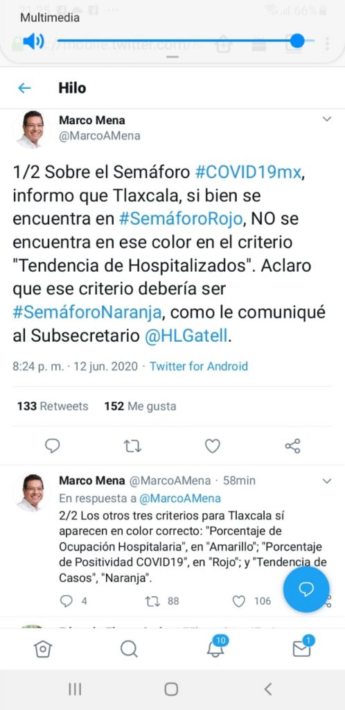 Marco Mena le aclara a López Gatell que Tlaxcala no está en semáforo rojo respecto a hospitalizados