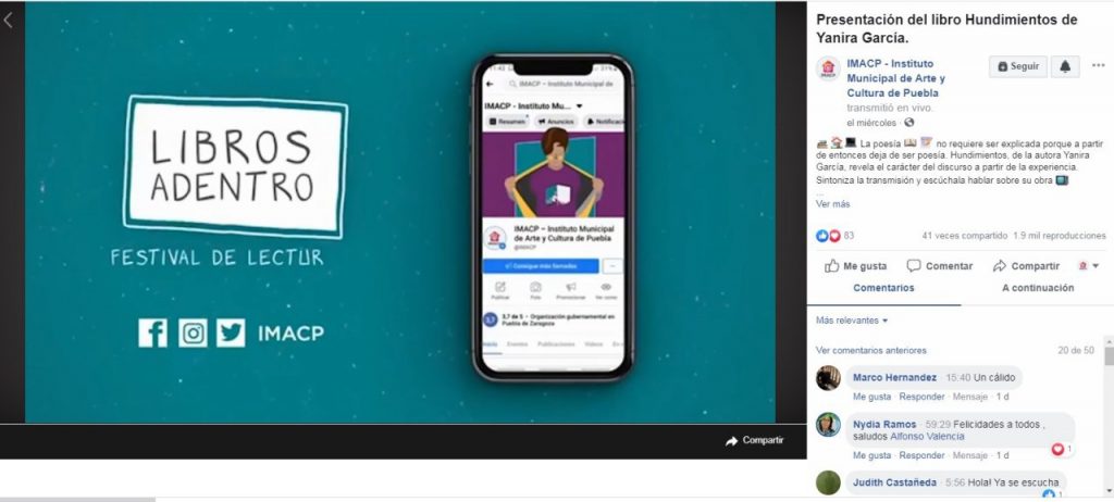 Instituto Municipal de Arte y Cultura realiza talleres, conciertos y lecturas en línea