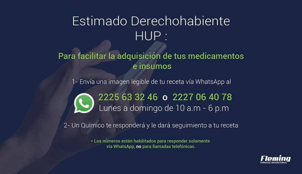 HUP surtirá recetas vía whatsapp, informó la BUAP