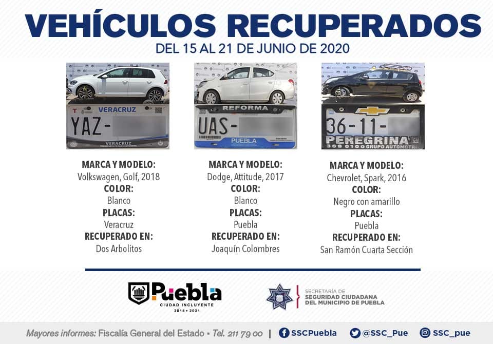 Policía municipal de Puebla recupera unidades robadas