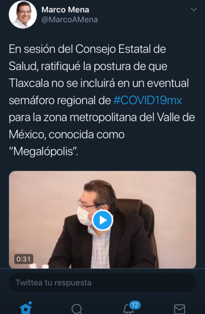 Tlaxcala no se suma al semáforo regional, porque vive un punto diferente en la pandemia covid-19: Marco Mena