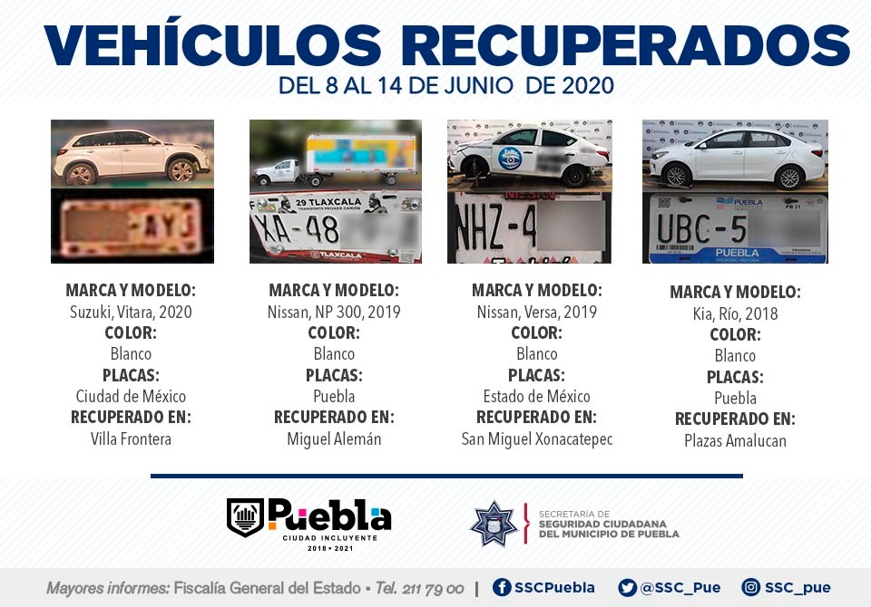 Remitió Policía Municipal de Puebla 11 vehículos ante el agente del ministerio público.