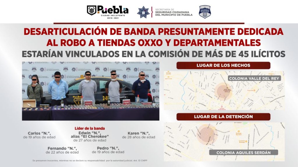 Desarticuló policía municipal de Puebla a banda presuntamente dedicada al robo a negocio