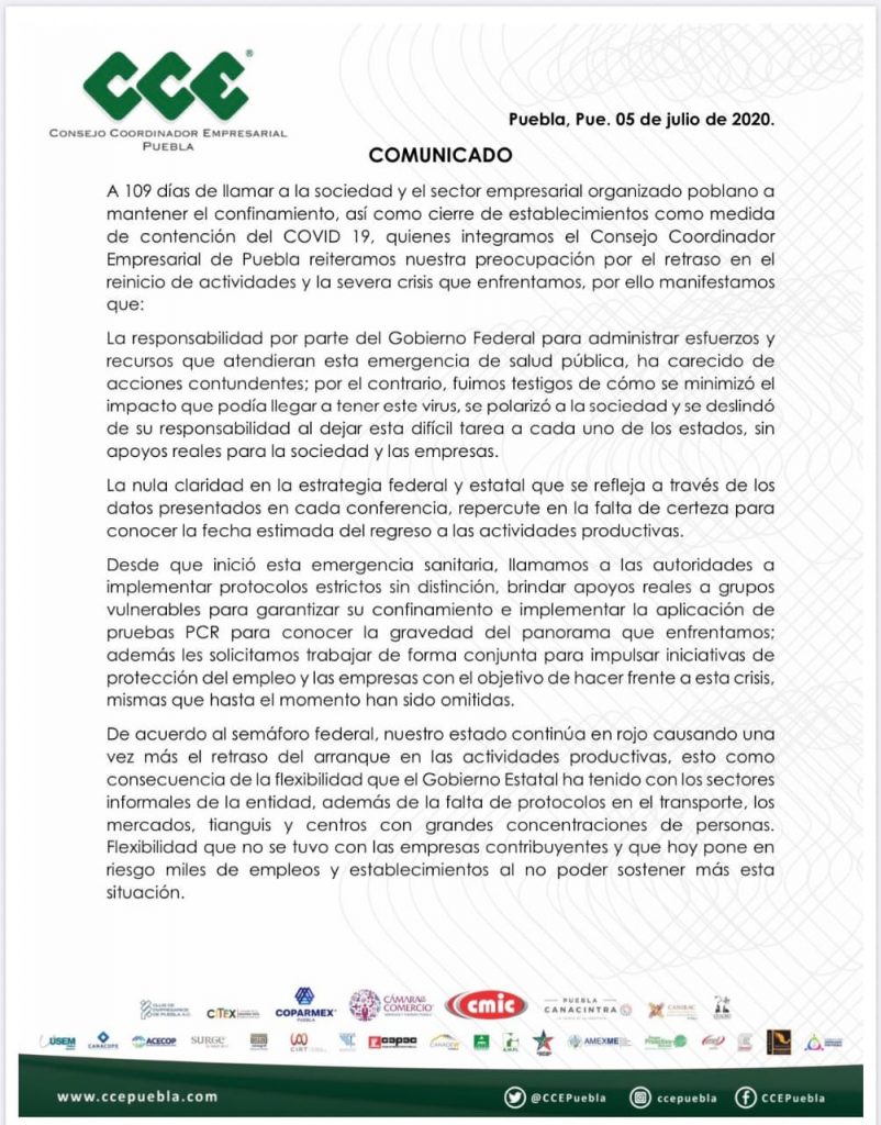 CCE y demás cúpula empresarial critican a los gobiernos federal y estatal