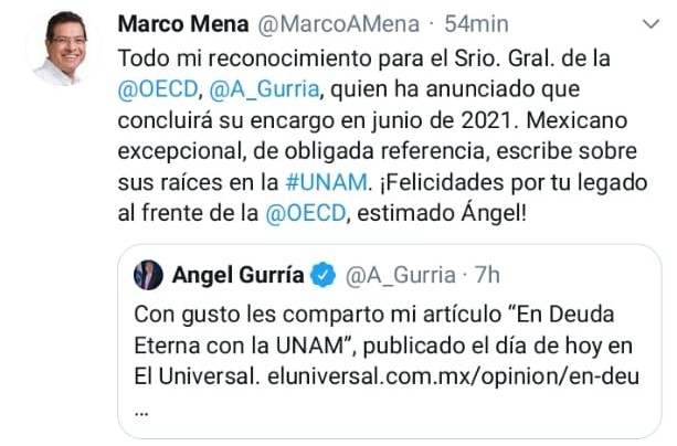 Fotonota: Gobernador de Tlaxcala, Marco Mena, felicita a José Ángel Gurría por su labor al frente de la OECD