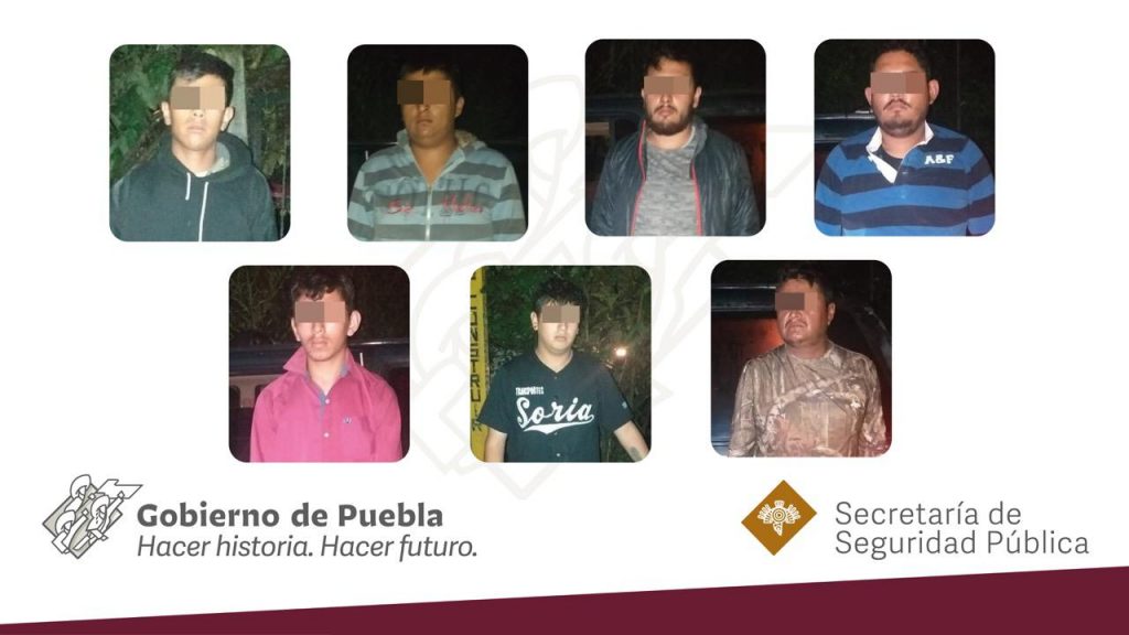 Agentes de la Secretaría de Seguridad Pública estatal detienen a 7 huachicoleros en Huauchinango