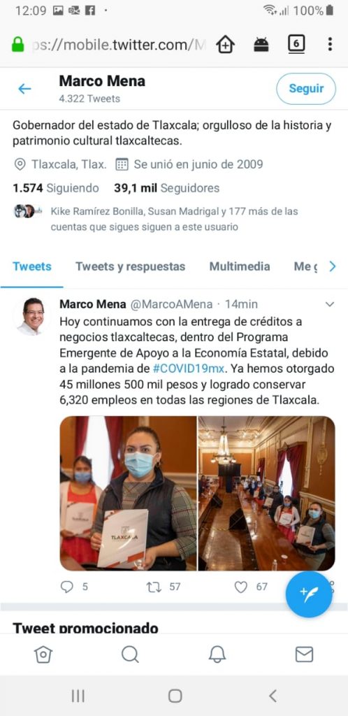 Desde Tlaxcala: Gobernador Mena confirma entrega de apoyo a empresarios