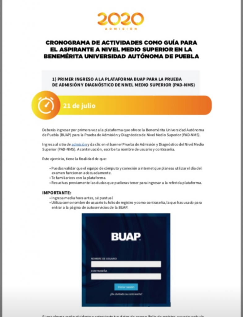 BUAP presenta los pasos a seguir para el proceso de admisión 