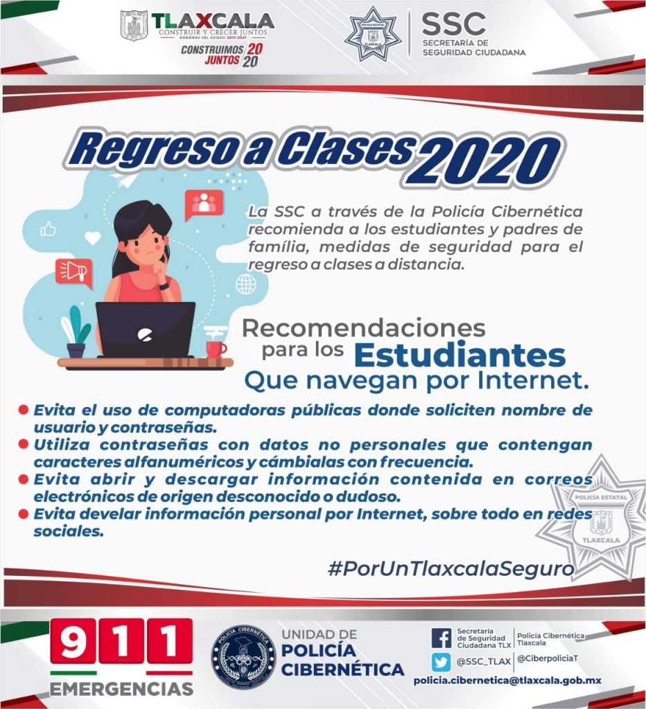 Desde Tlaxcala: SEPE difunden recomendaciones para que estudiantes naveguen seguros en internet en regreso a clases.