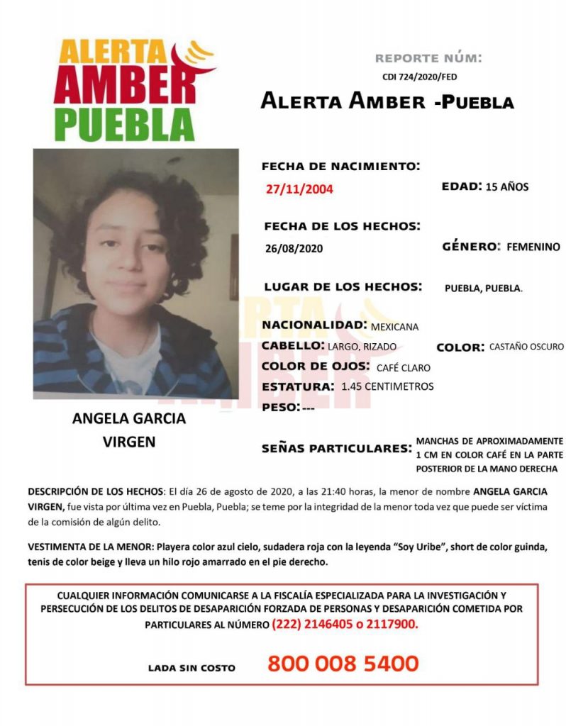 FGE activa Alerta Amber para localizar a una menor de edad