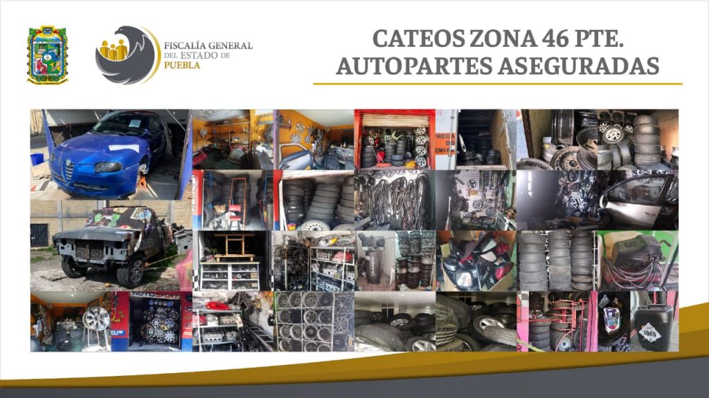 Fiscalía de Puebla realizó operativo en la 46 poniente e incautó 400 dosis de droga y 2 mil 595 autopartes
