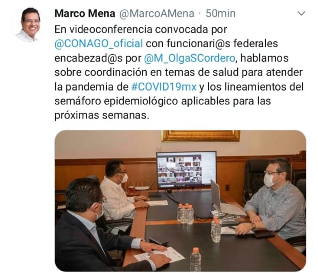 Desde Tlaxcala: Marco Mena sostiene reunión con la Conago y Olga Sánchez sobre la coordinación sanitaria y el semáforo Covid19