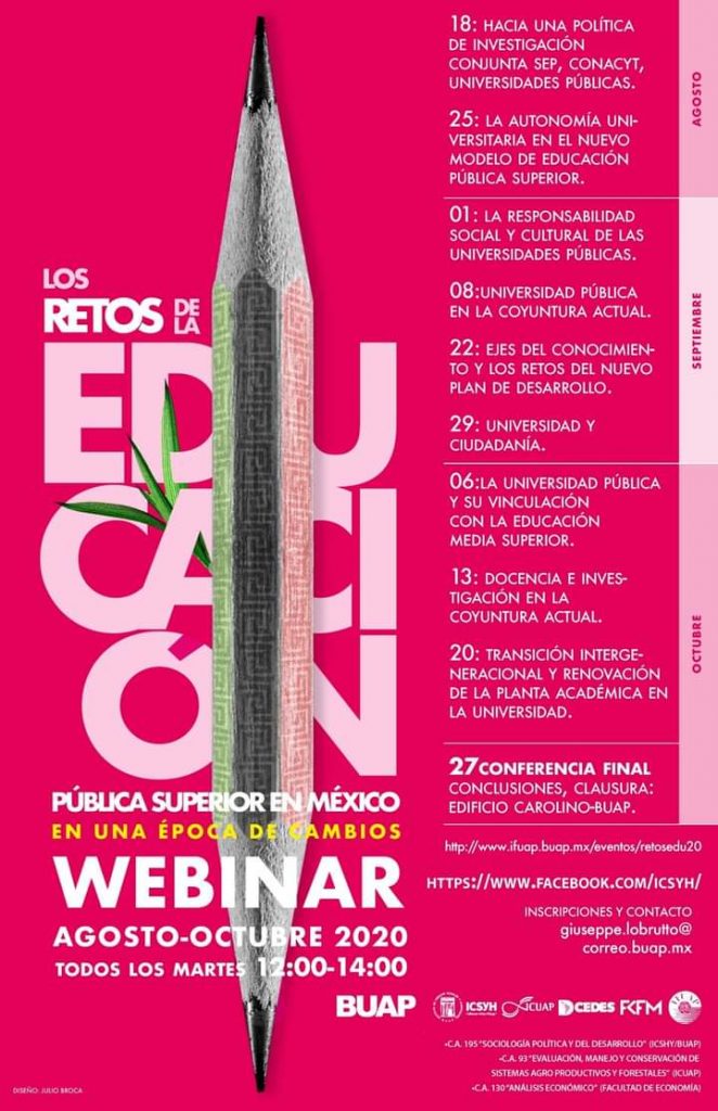 Francisco Vélez Pliego, del ICSH de la BUAP, convoca a un webinar sobre implicaciones de la transformación en la educación media superior y superior