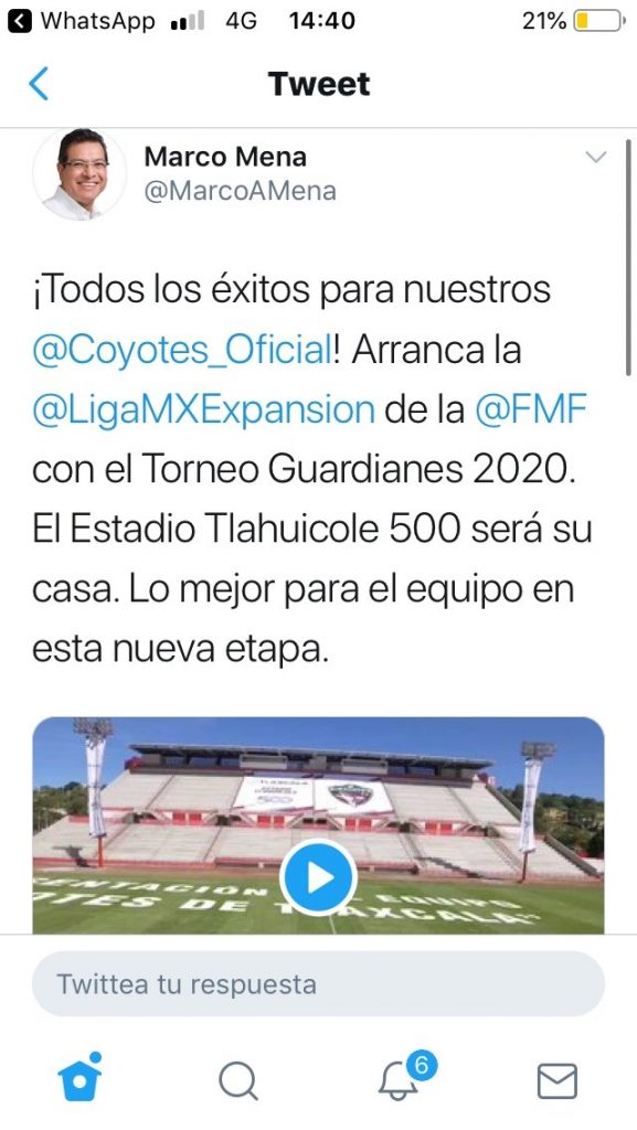 Marco Mena desea el mayor de los éxitos al equipo Coyotes de Tlaxcala